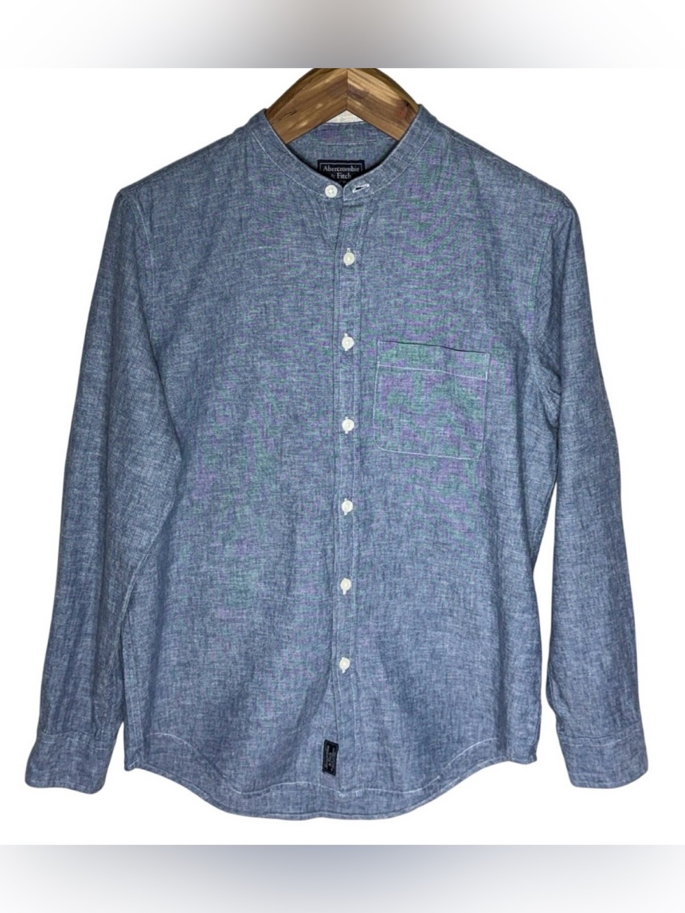 Abercrombie & Fitch Linen Blend Band Collar Long Sleeve Shirt Size M